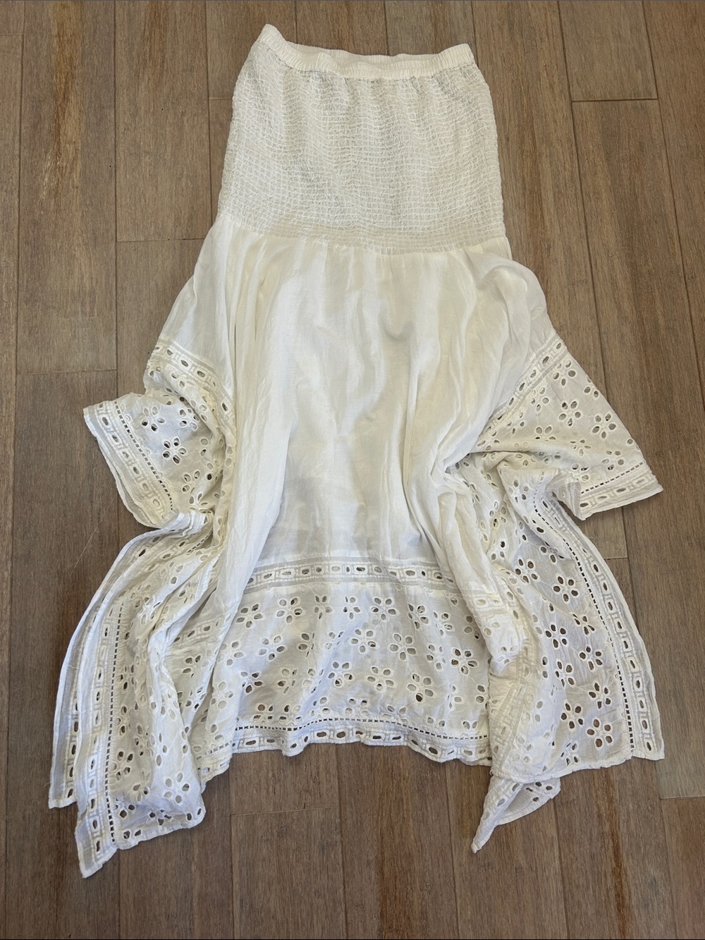 White cotton Eyelet Asymmetrical Maxi Skirt - Women size M - Picture 12 of 15